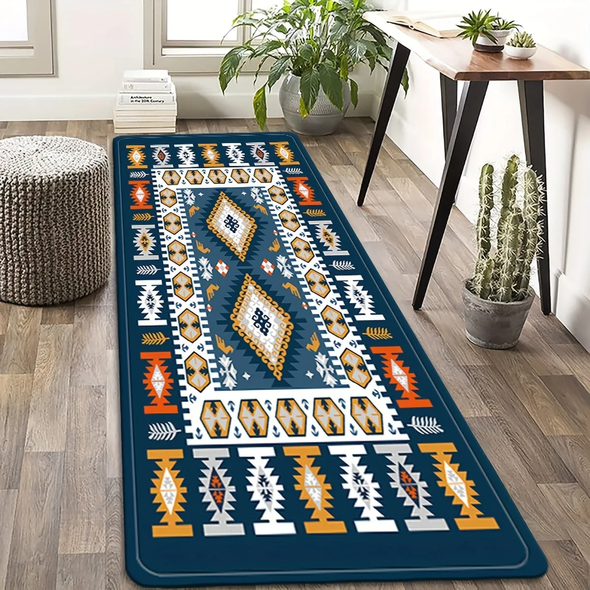 1pc soft Southwest Kitchen rugs, Navy Blue Carpet, runner rugs for kitchen laundry hallway, Dirt-resistant Durable Washable Non-