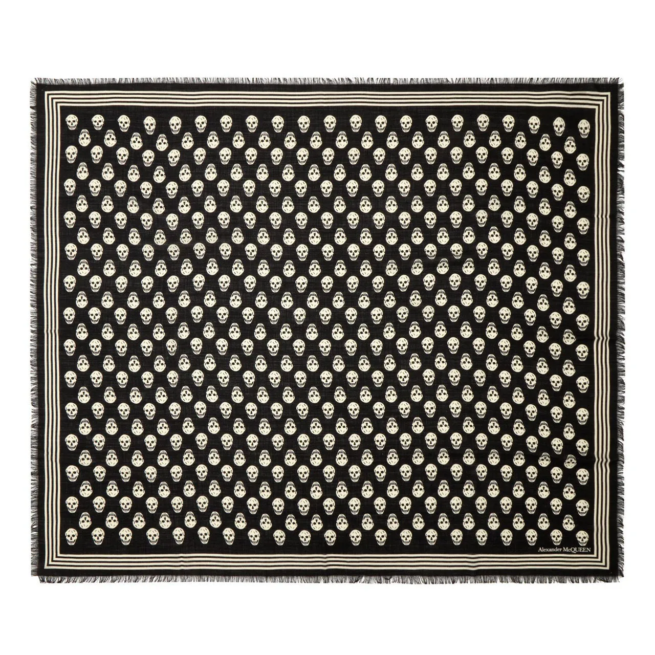 ALEXANDER MCQUEEN Lightweight Biker Wool Square Scarf - Black  Ivory