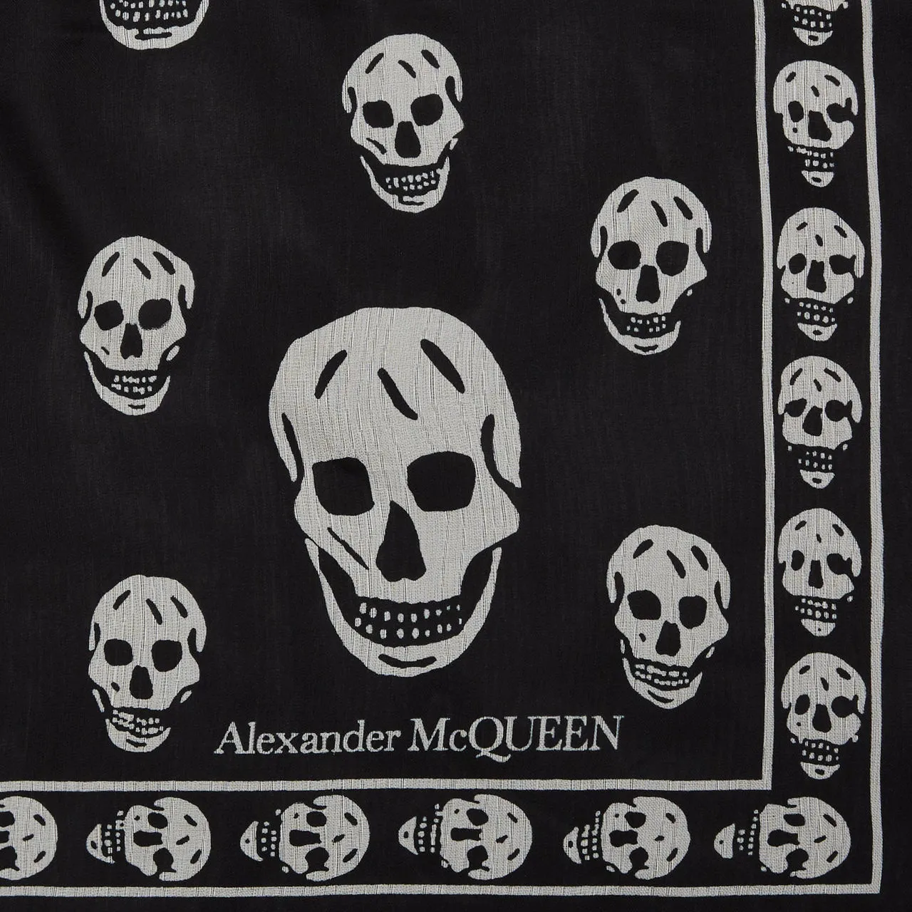 ALEXANDER MCQUEEN Silk Skull Fringed Square Scarf - Black