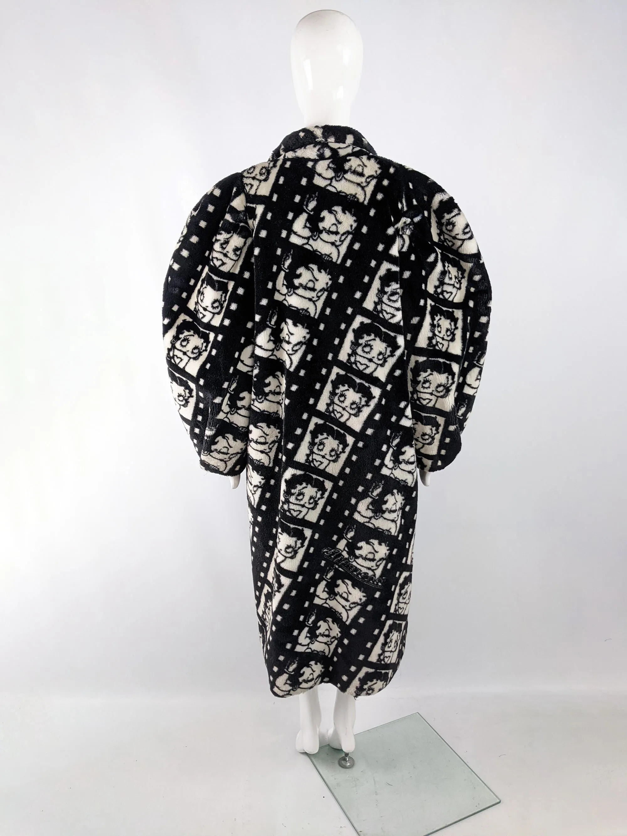 Apparence Vintage Black & White Movie Star Faux Fur Coat, 1980s