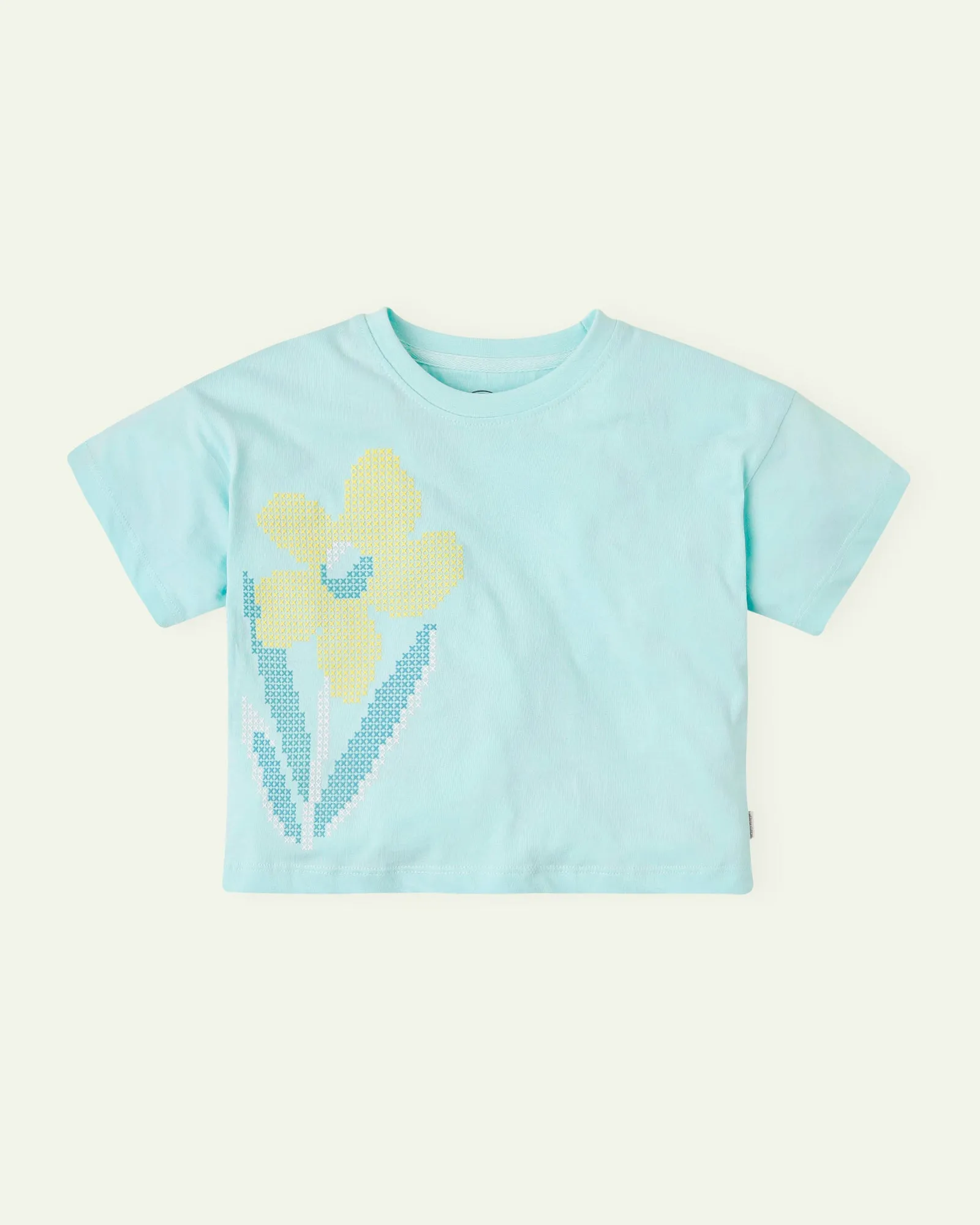 Aqua Boxy Cropped T-Shirt