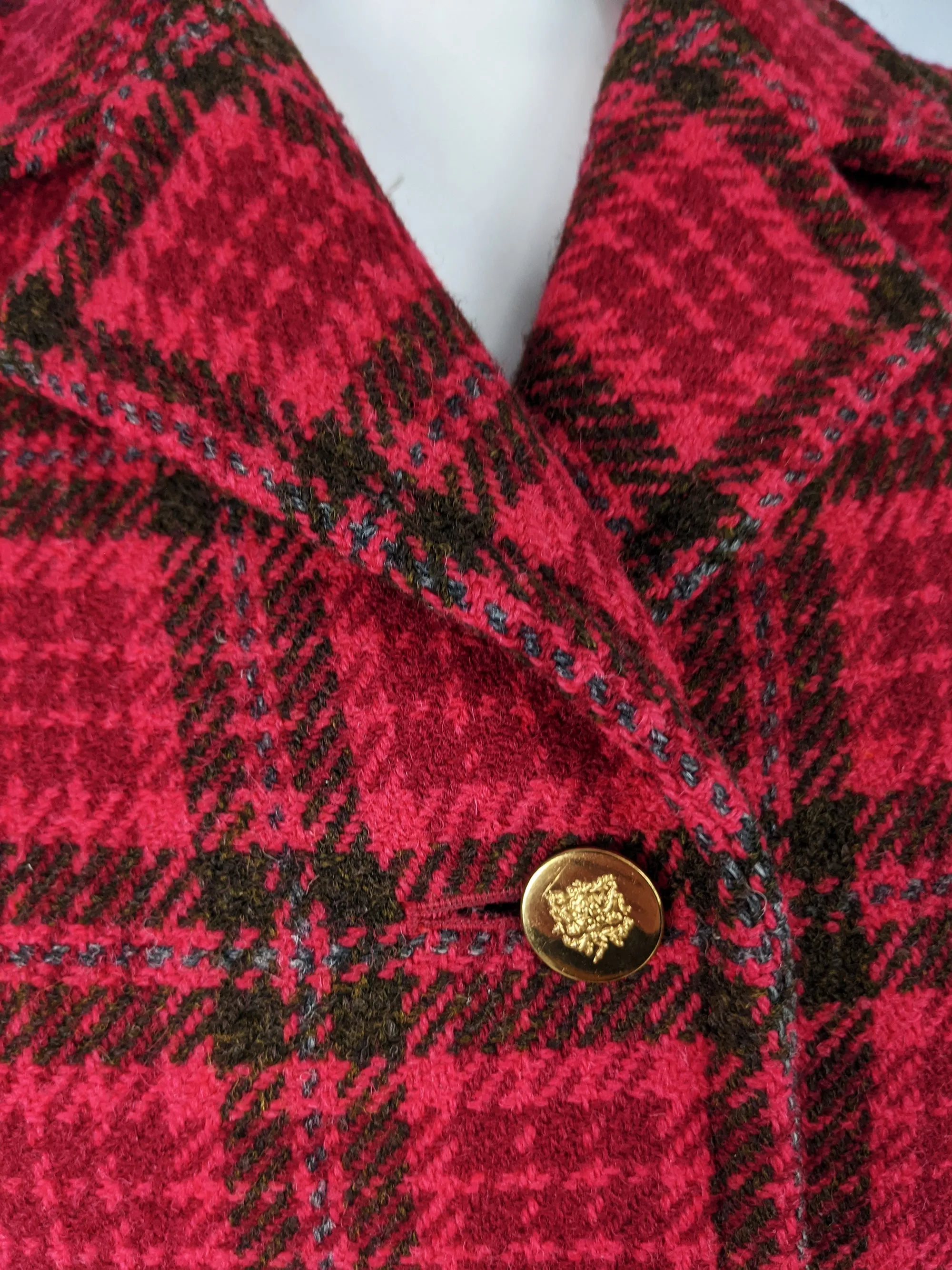 Aquascutum Womens Vintage Red Tweed Coat, 1980s