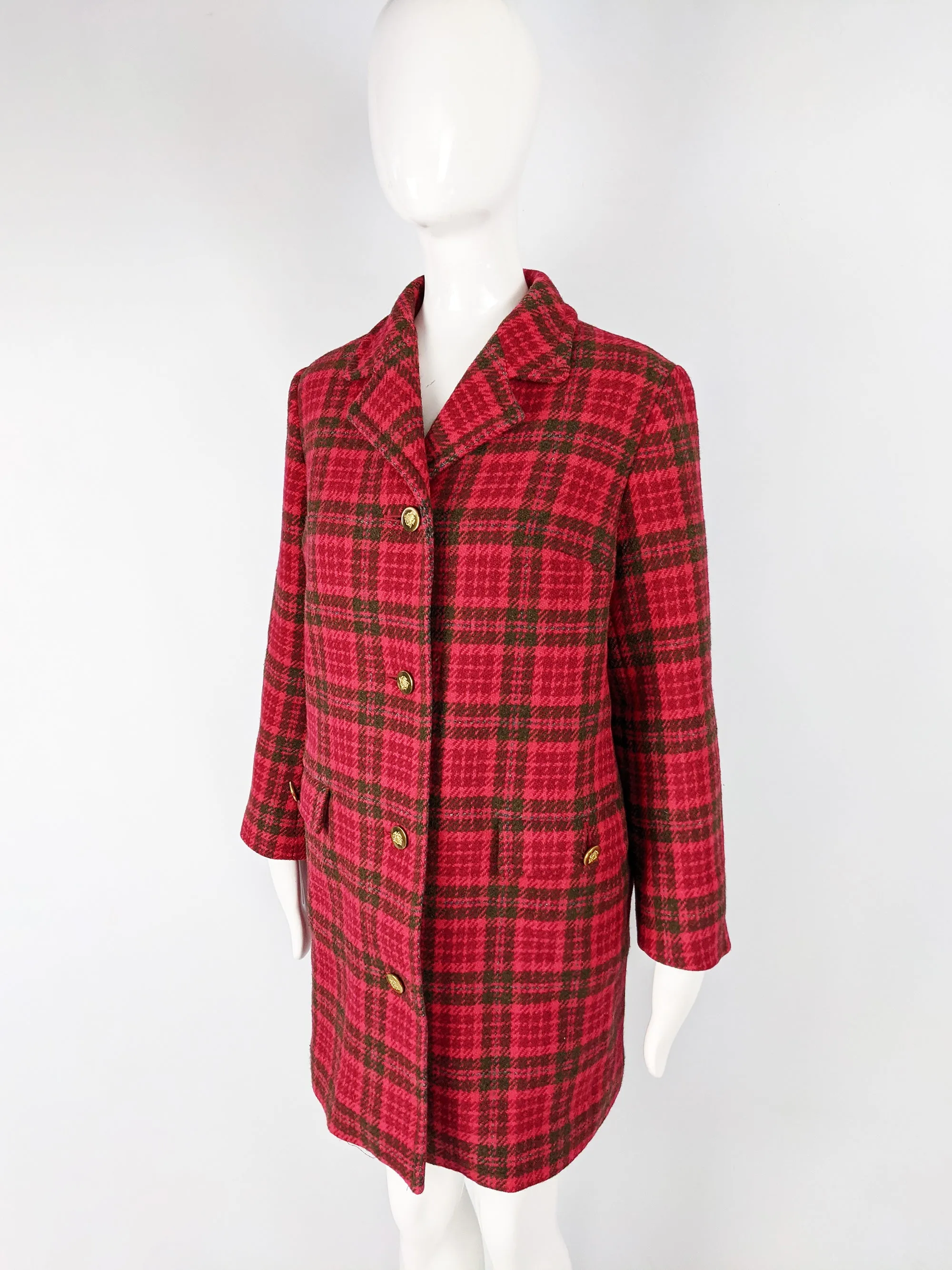 Aquascutum Womens Vintage Red Tweed Coat, 1980s