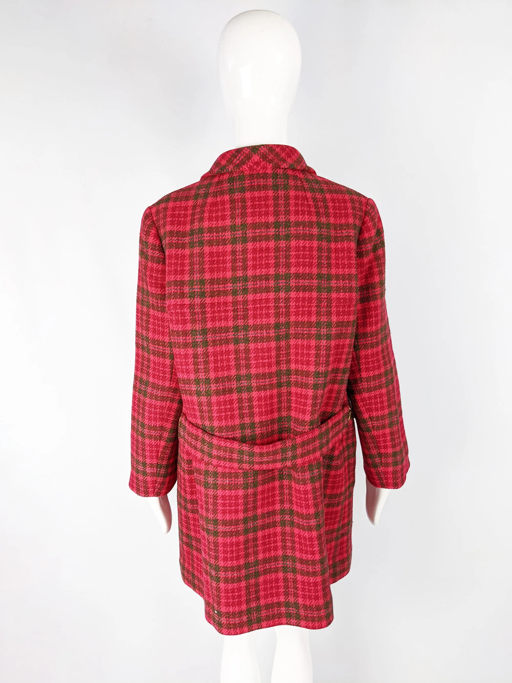 Aquascutum Womens Vintage Red Tweed Coat, 1980s