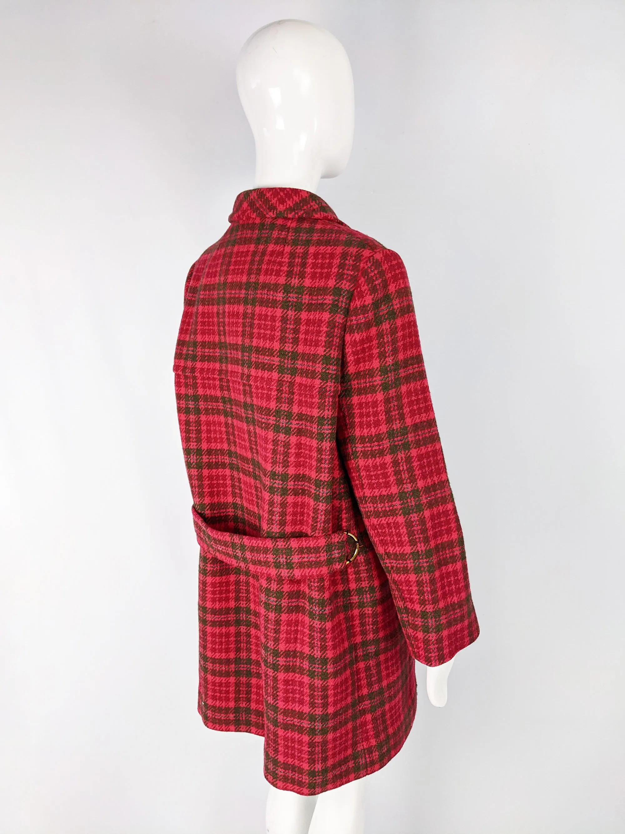 Aquascutum Womens Vintage Red Tweed Coat, 1980s