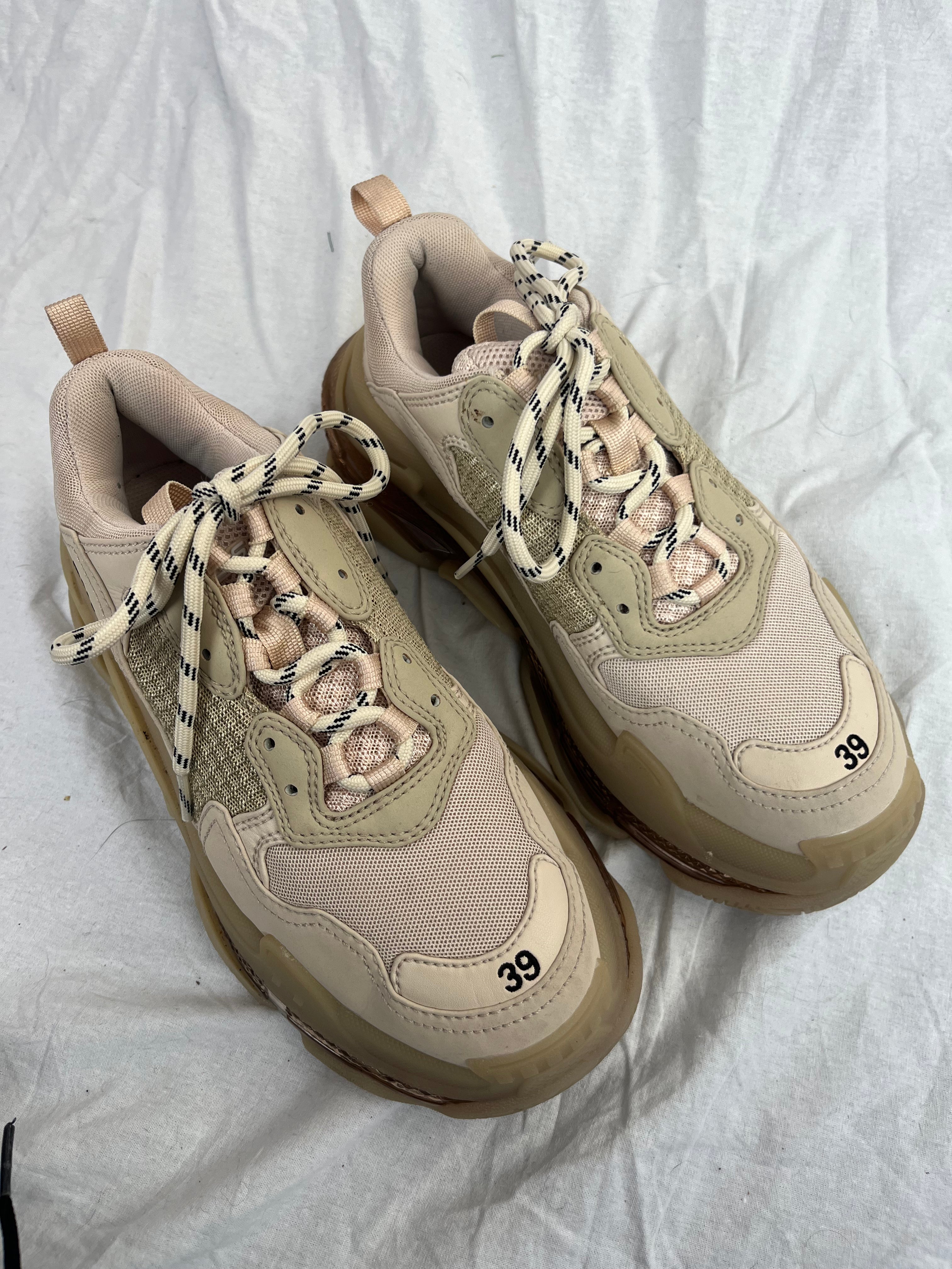 Balenciaga 825 Beige Triple S Clear Sole Trainers 39