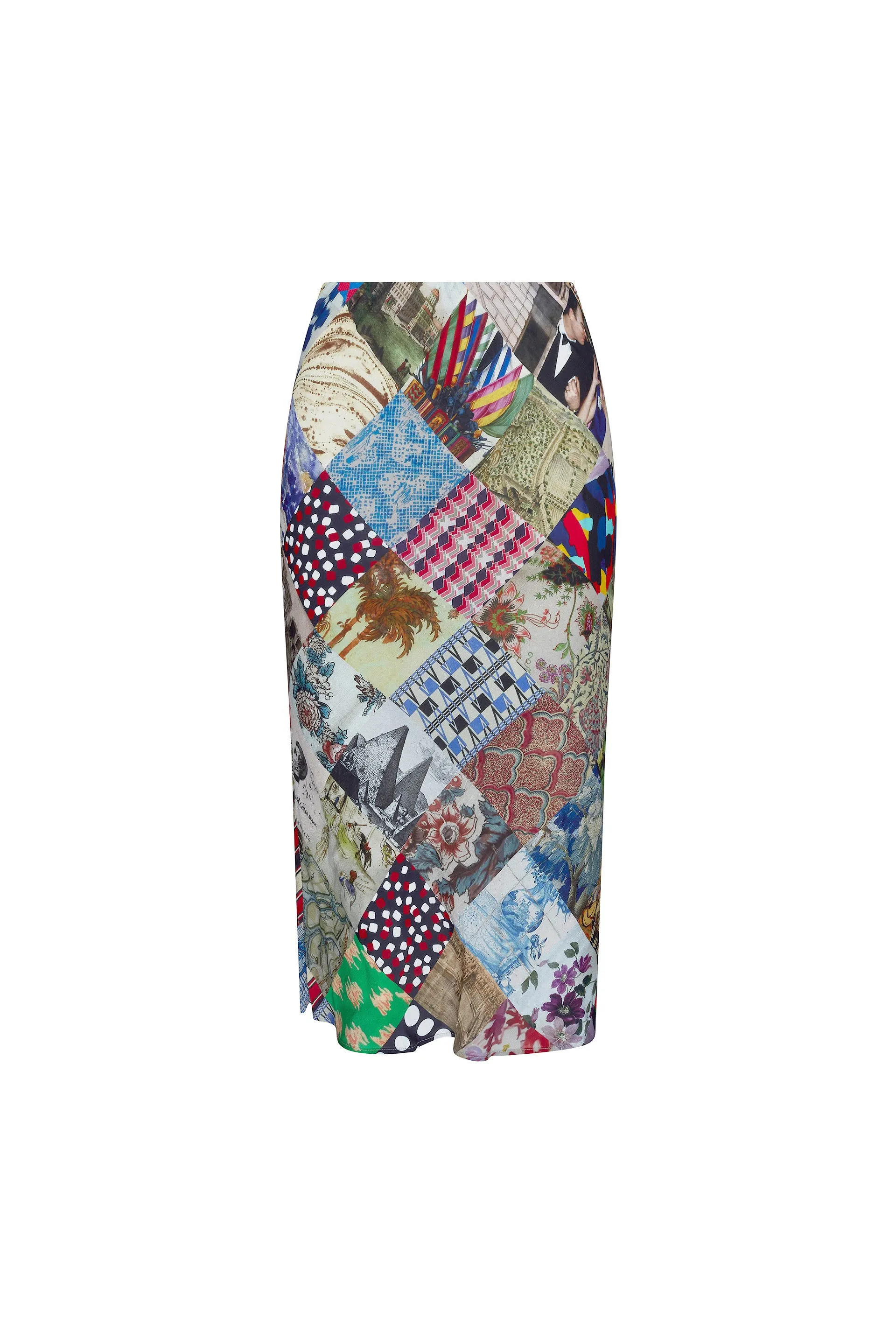 'BLOOMSBURY COLLAGE' BIAS SLIP SKIRT