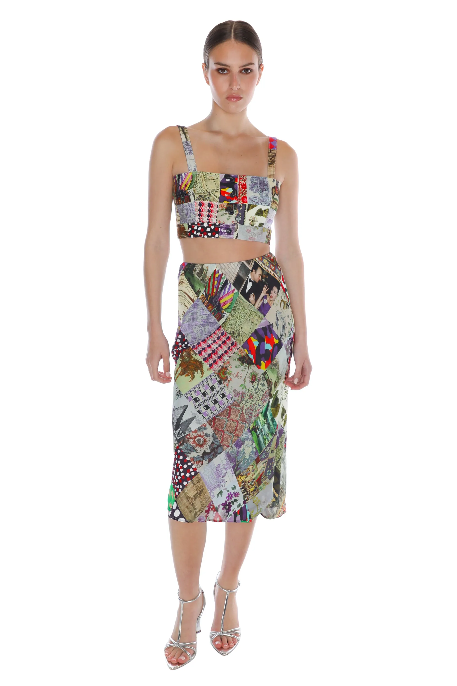 'BLOOMSBURY COLLAGE' BIAS SLIP SKIRT