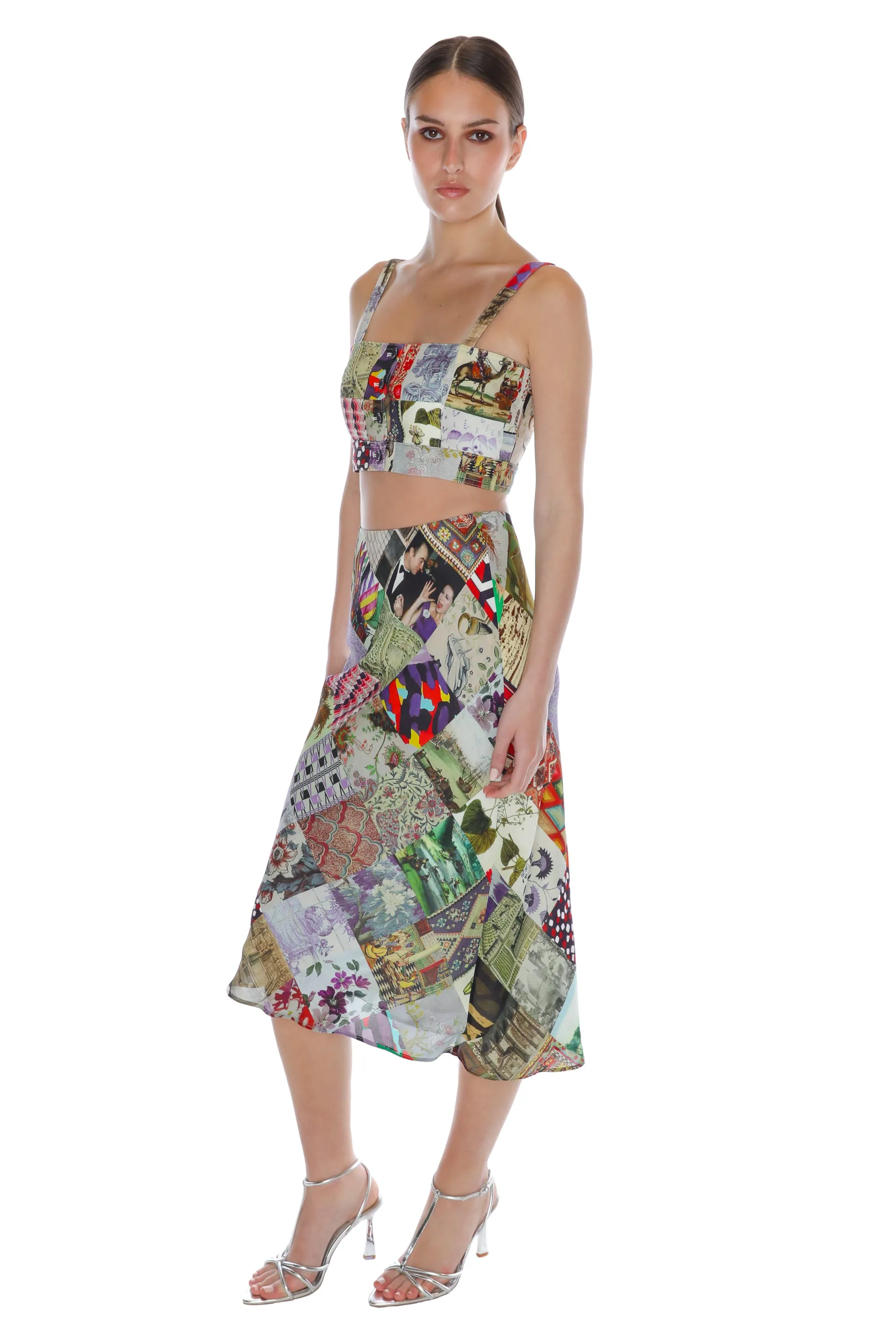 'BLOOMSBURY COLLAGE' BIAS SLIP SKIRT