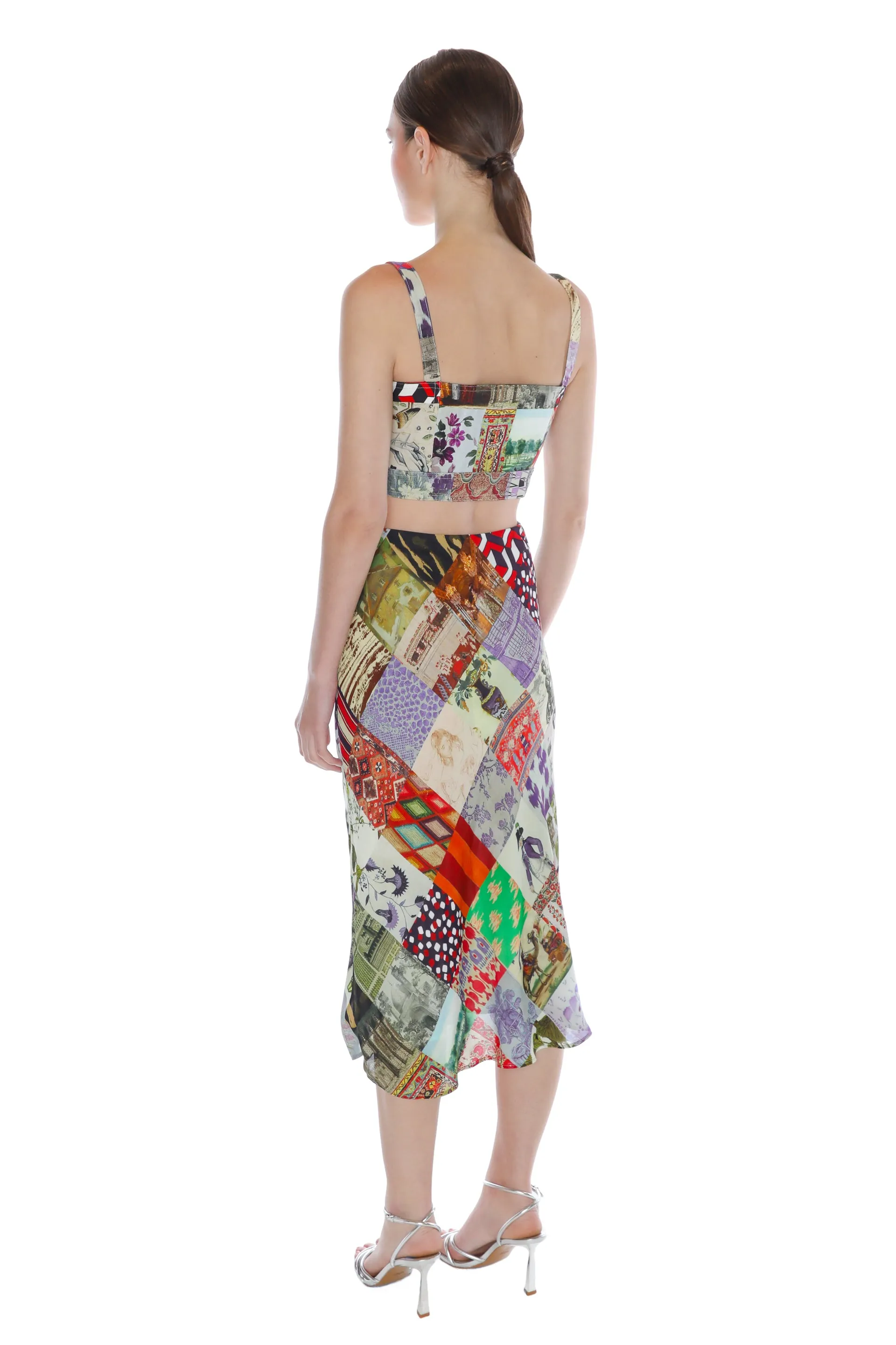 'BLOOMSBURY COLLAGE' BIAS SLIP SKIRT