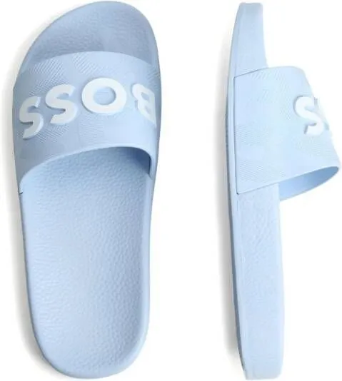 BOSS Kidswear logo-embossed flip flops Blue