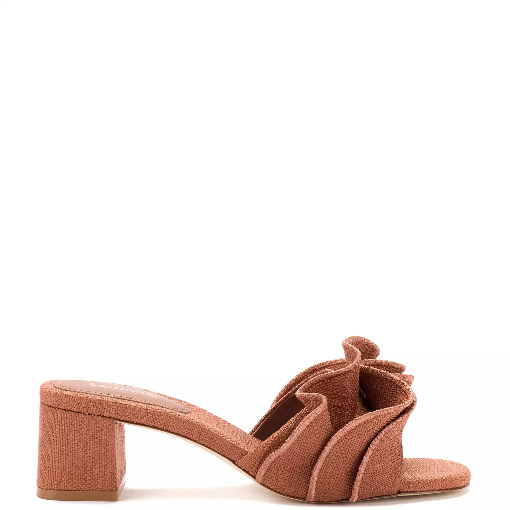 Brigitte Ruffle Mule In Caramel Raffia