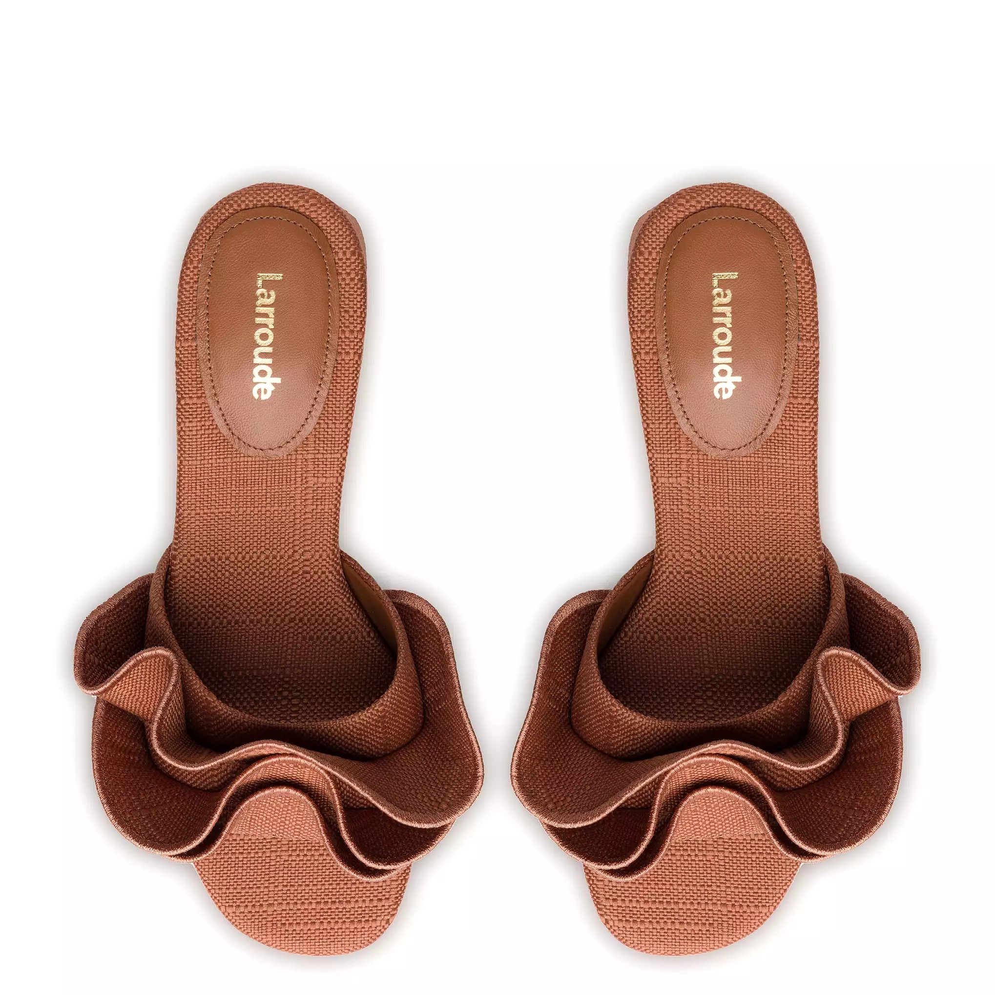 Brigitte Ruffle Mule In Caramel Raffia