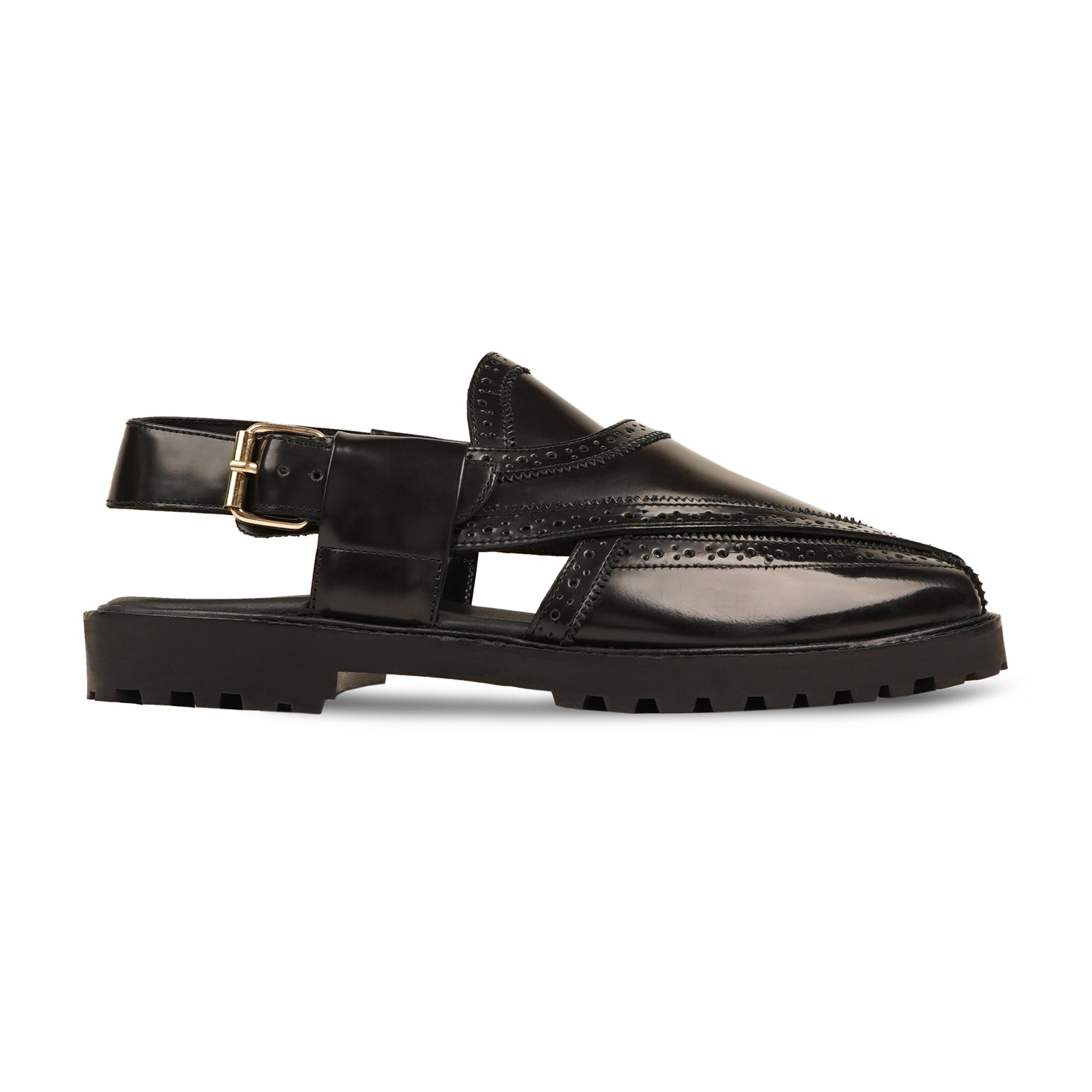 BROOKLYN - BLACK BOX LEATHER HIGH SHINE SANDAL