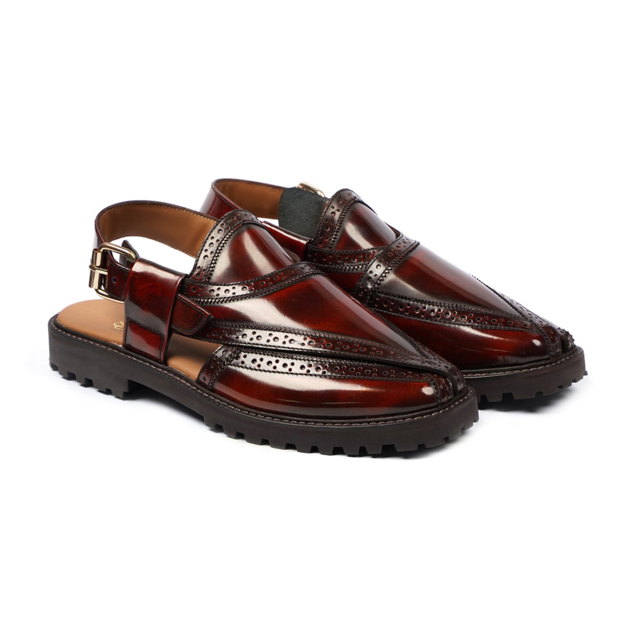 BROOKLYN - OXBLOOD BOX LEATHER HIGH SHINE SANDAL