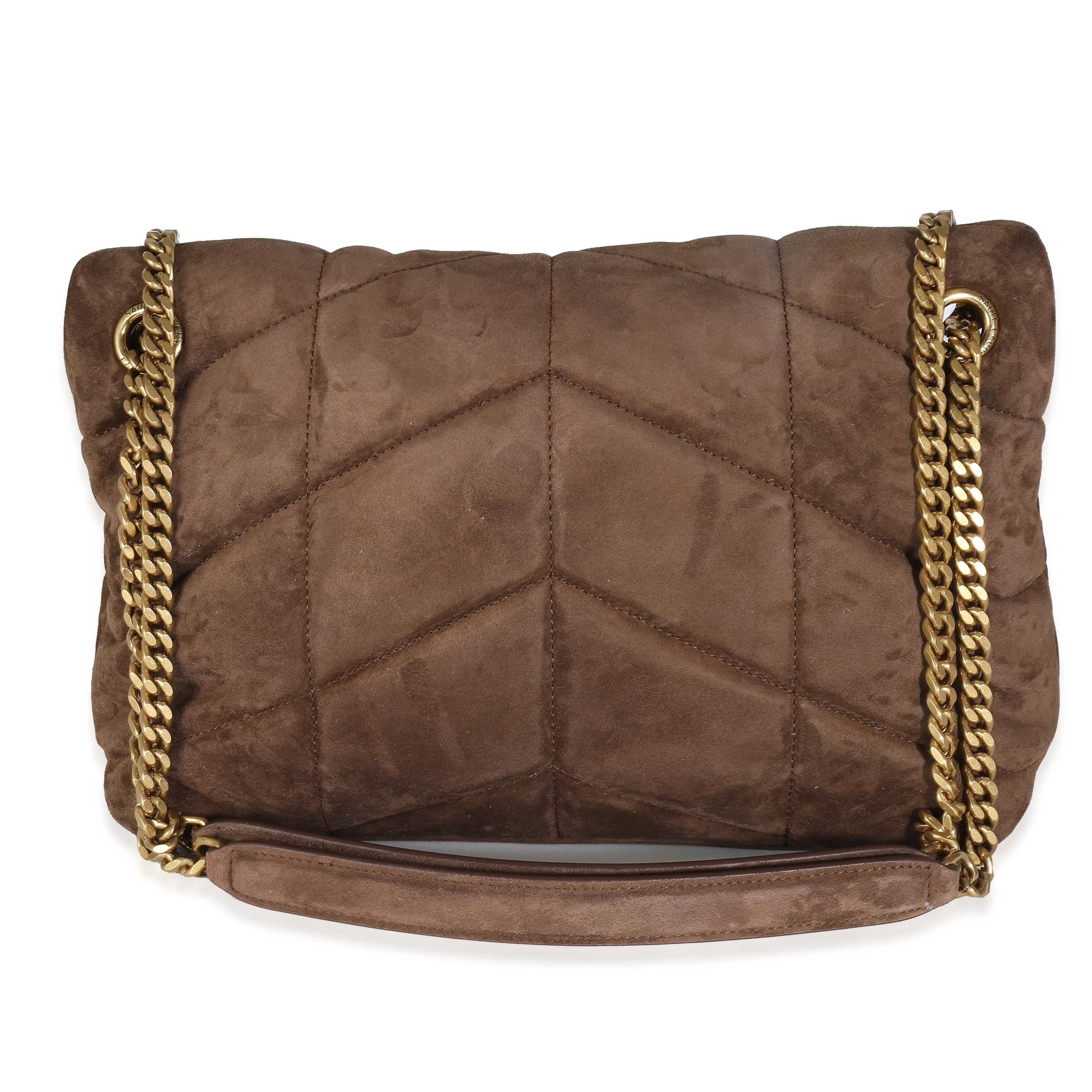 Brown Quilted Suede Small Puffer Bag