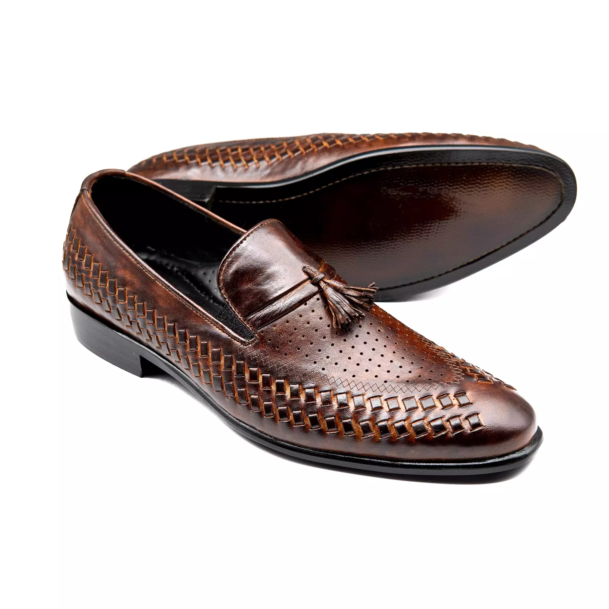 Brown Tussle Cross Engraved Executive Men Shoes