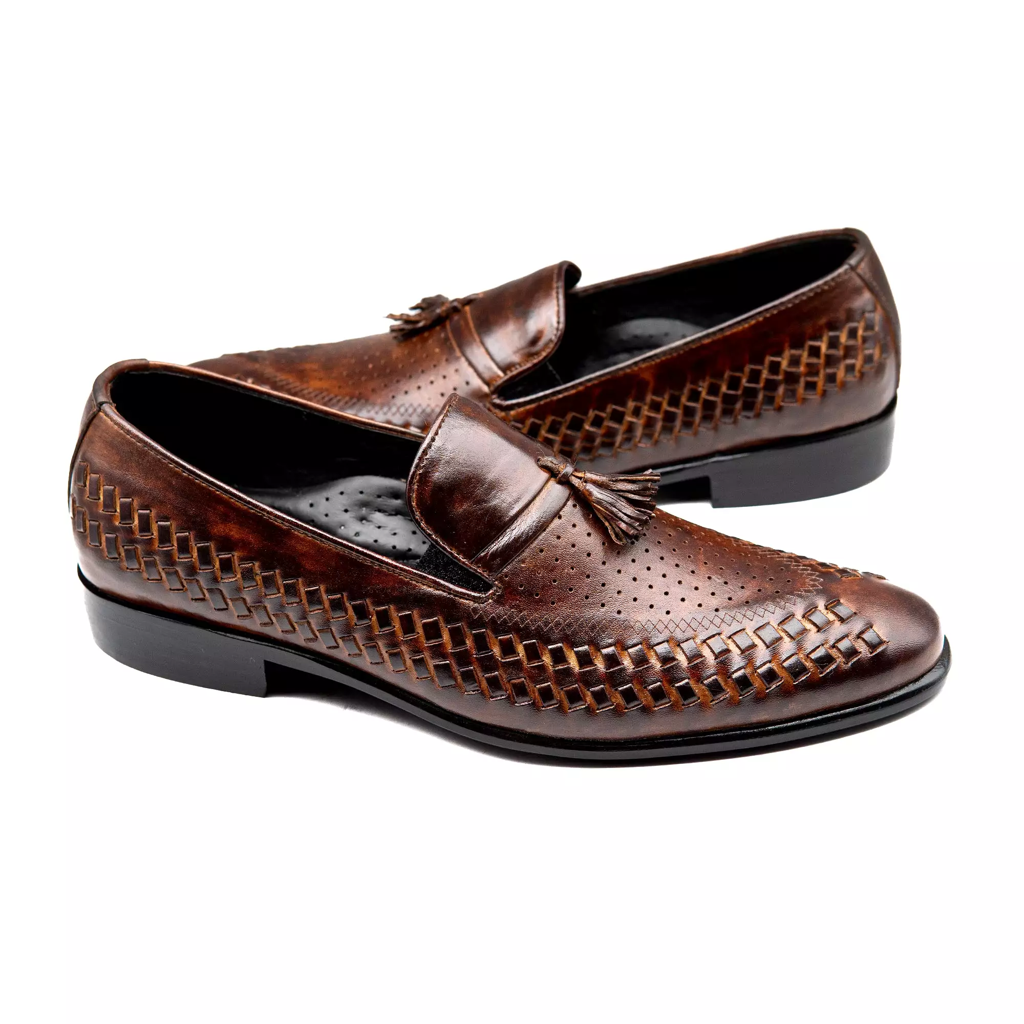 Brown Tussle Cross Engraved Executive Men Shoes