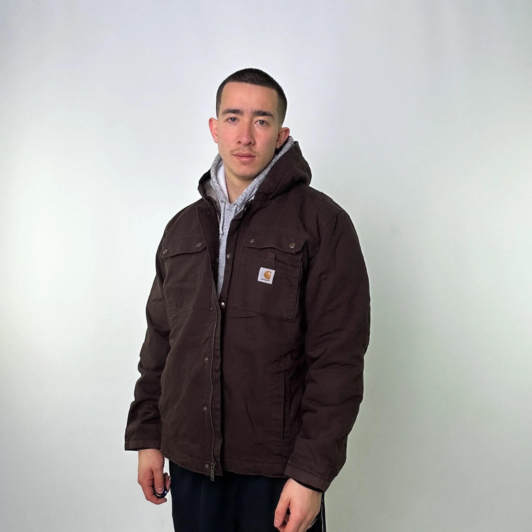 Brown Vintage Carhartt Fleece Lined Deadstock Workwear Jacket Coat (L)