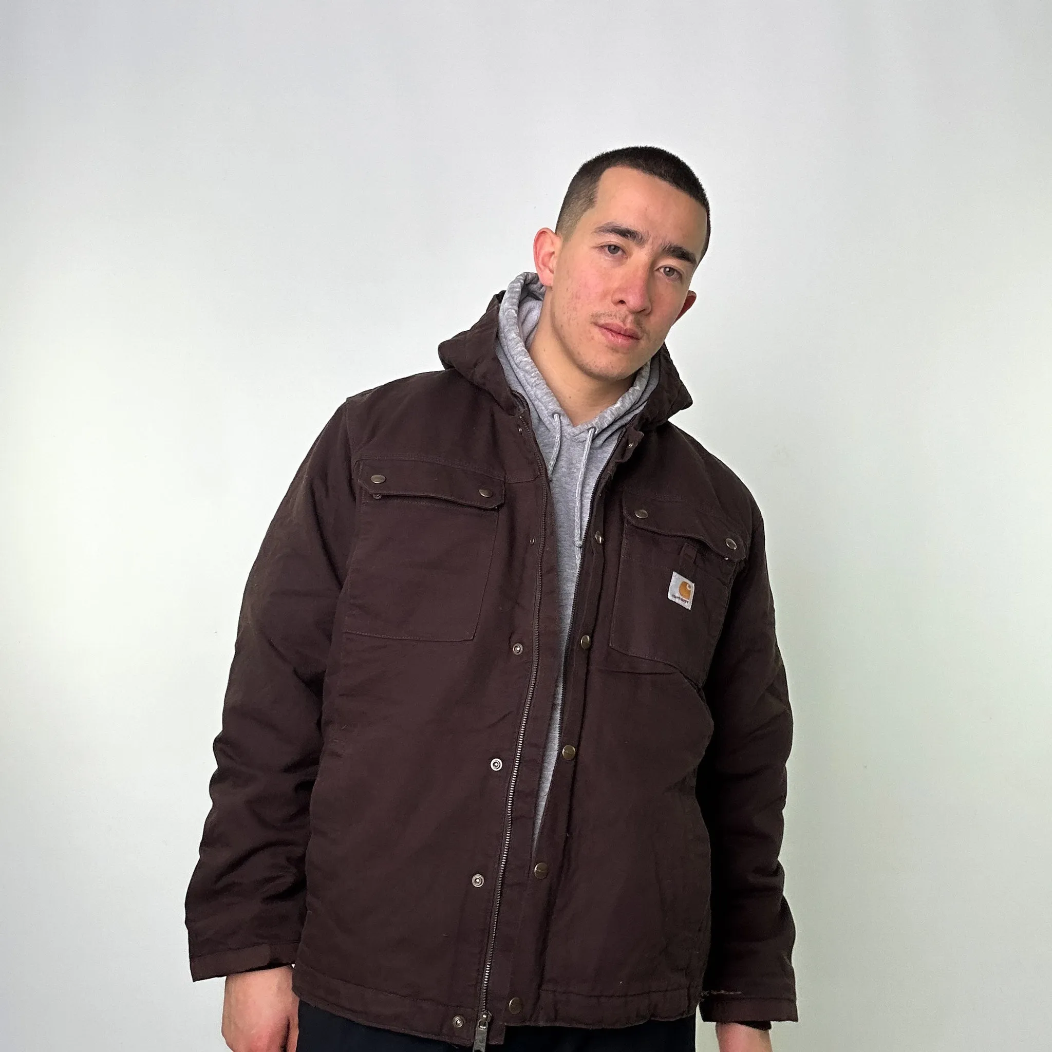 Brown Vintage Carhartt Fleece Lined Deadstock Workwear Jacket Coat (L)