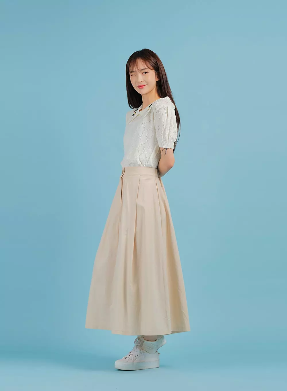 Button Back Banded Maxi Skirt BA22