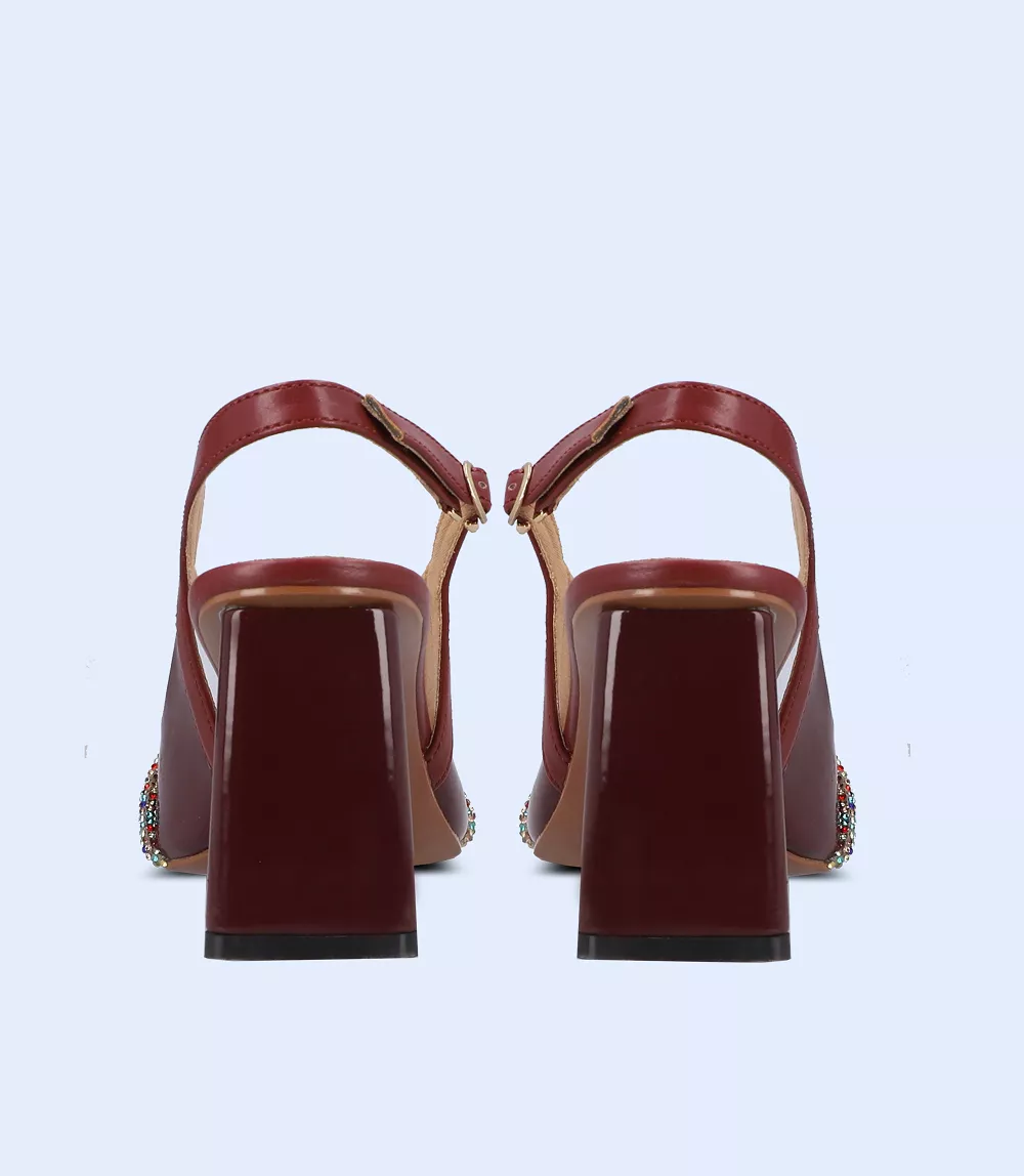 BW8172-MAROON-Women Casual Sling Backs