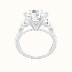 Cathedral Diamond Band with Marquise & Round Sidestone Trio Engagement Ring With High Set Six Prong Head