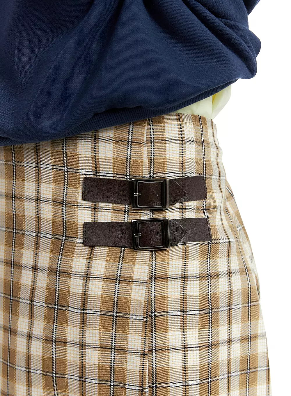 Checkered Buckle Mini Skirt OF415