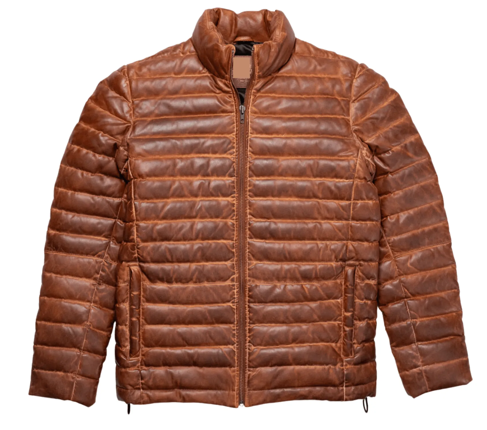 Cognac Leather Puffer Jacket Mens