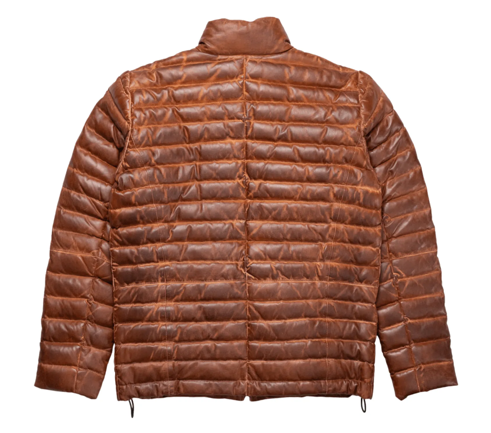 Cognac Leather Puffer Jacket Mens