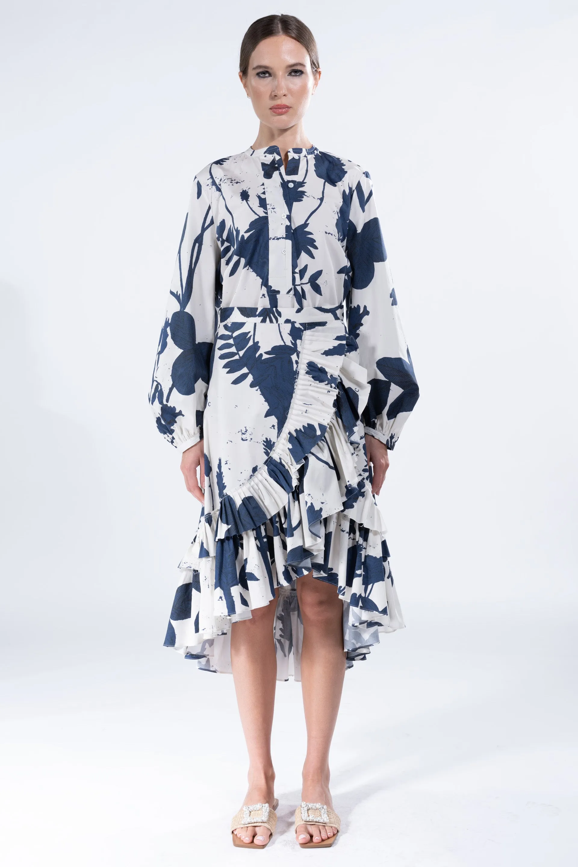 'CYANOTYPES' SUMMER RUFFLED SKIRT