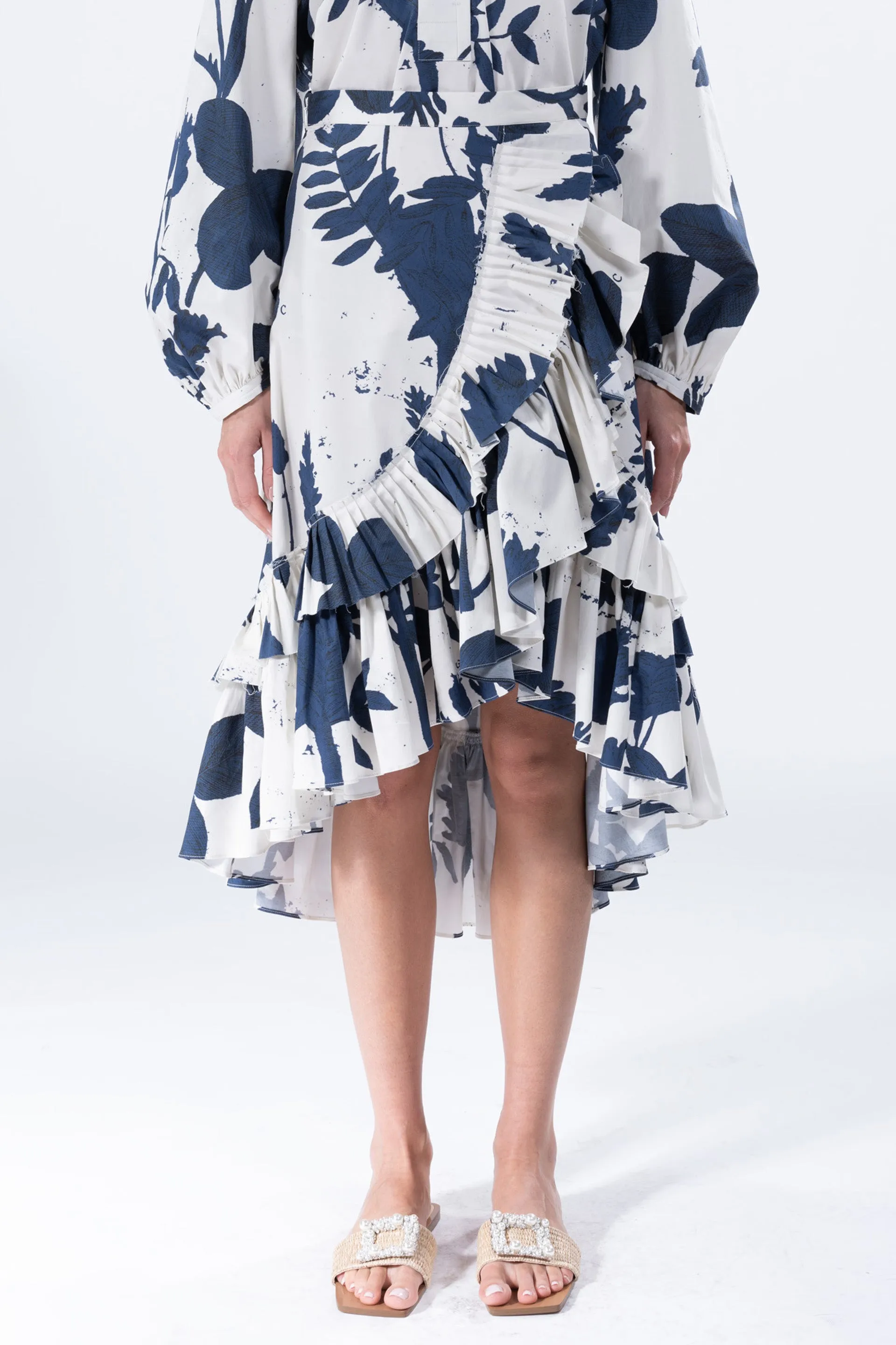 'CYANOTYPES' SUMMER RUFFLED SKIRT