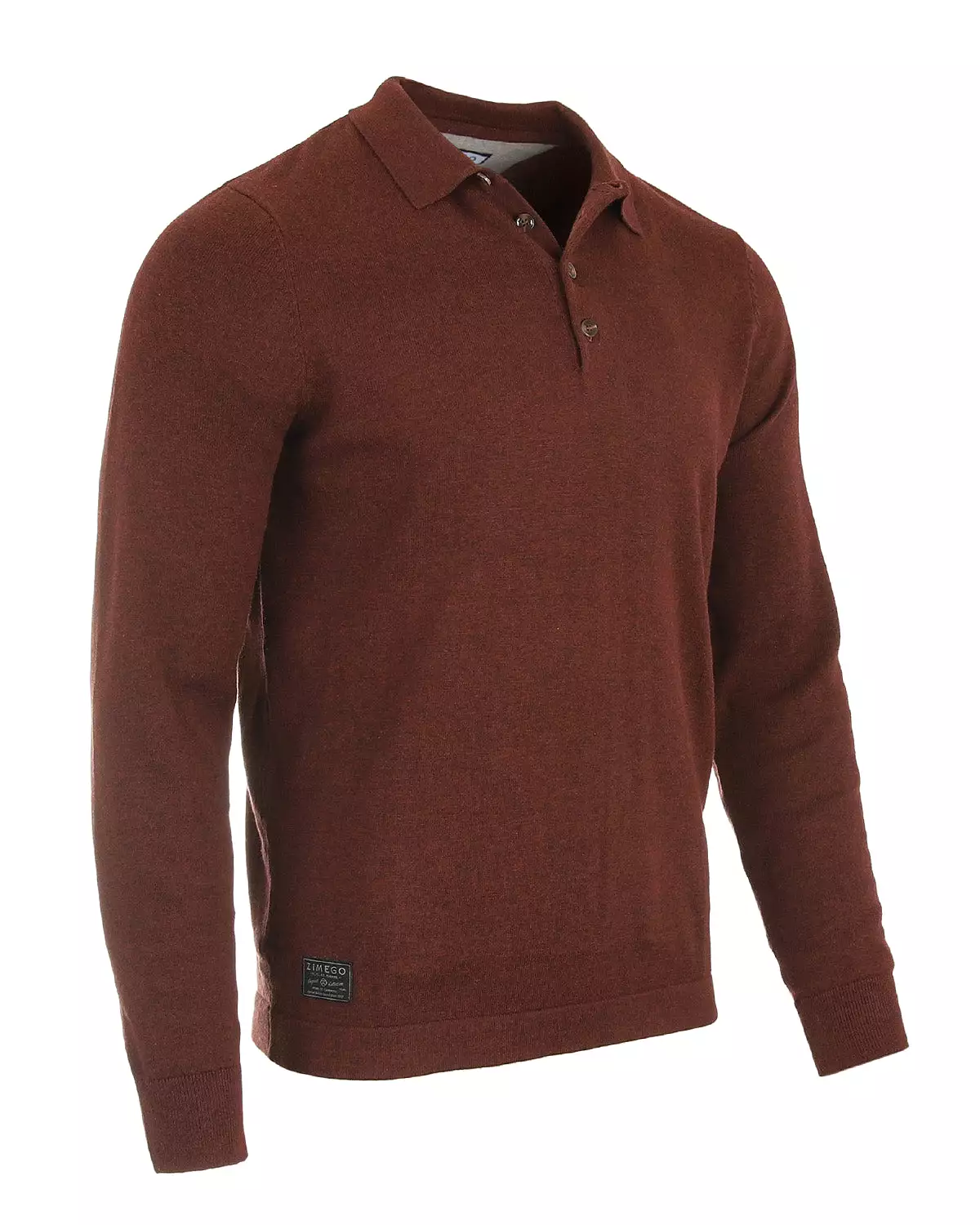 Dark Red Casual Polo Long Sleeve Pullover Button Knit Shirt