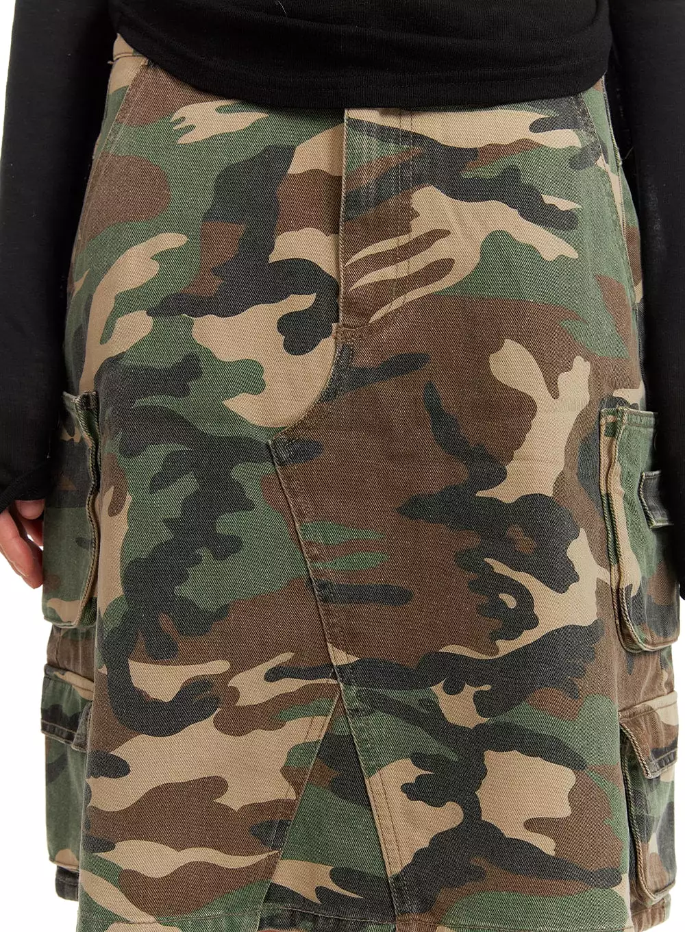 Denim Camo Cargo Midi Skirt CM412