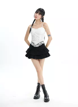 Denim Fringe Layered Mini Skirt IF413