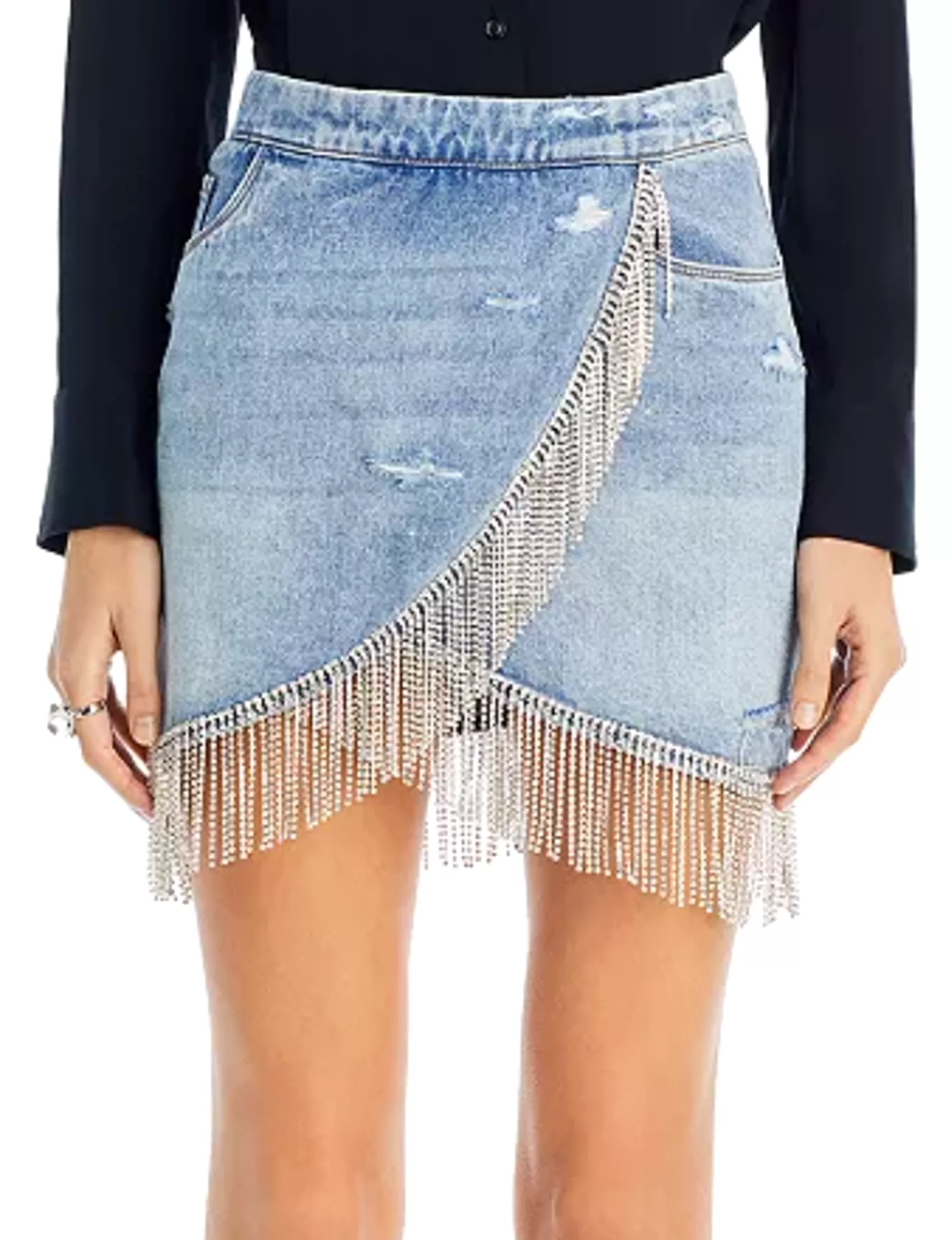 Denim Mini Skirt With Fringes, Heart and Soul