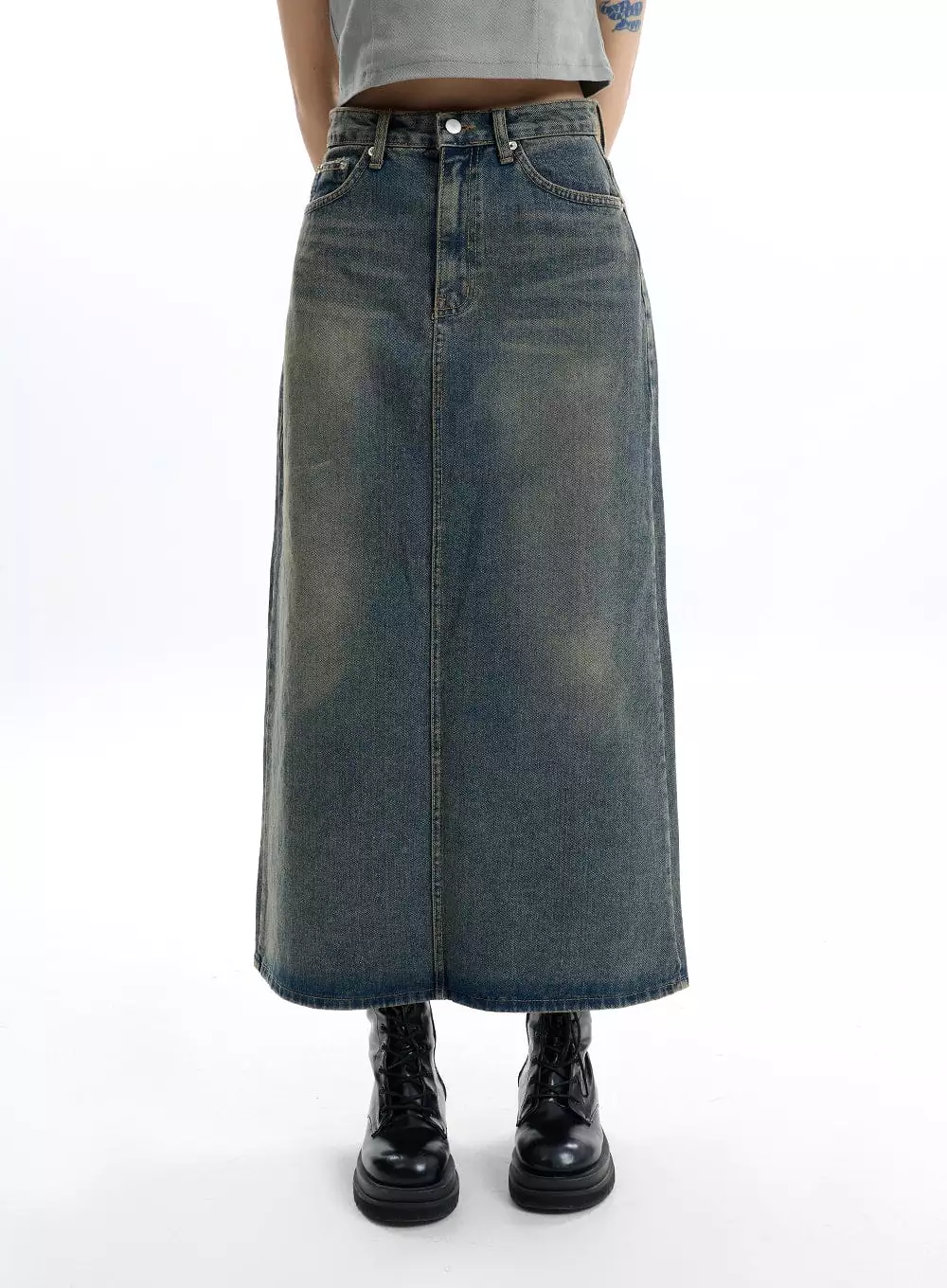 Denim Split Maxi Skirt IF413