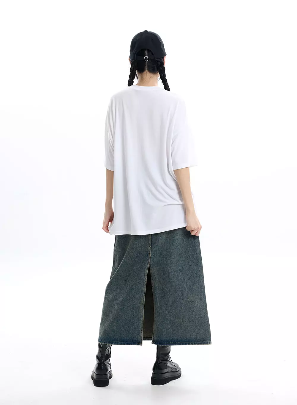 Denim Split Maxi Skirt IF413