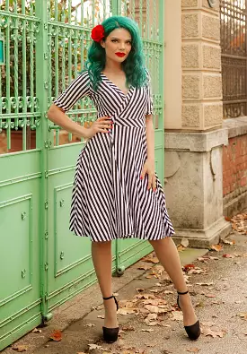 Dolly And Dotty Retro Inspired Black Striped Wrap Dress