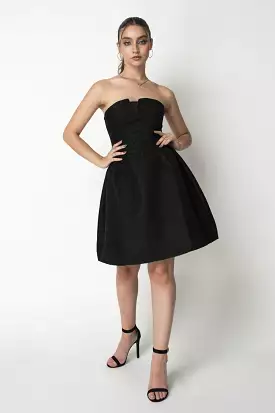 Double Second Black Jacquard Strapless Skater Dress