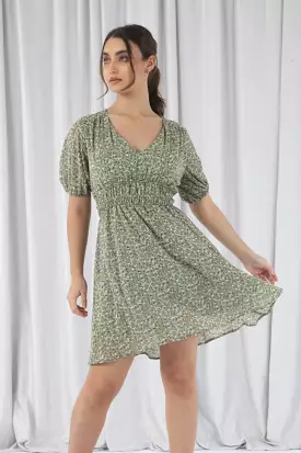 Double Second Green Floral Print Mini Dress