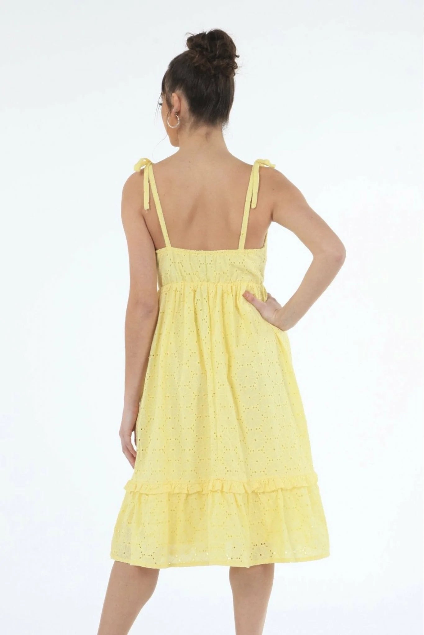 Double Second Yellow Tie Strap Broiderie Dress