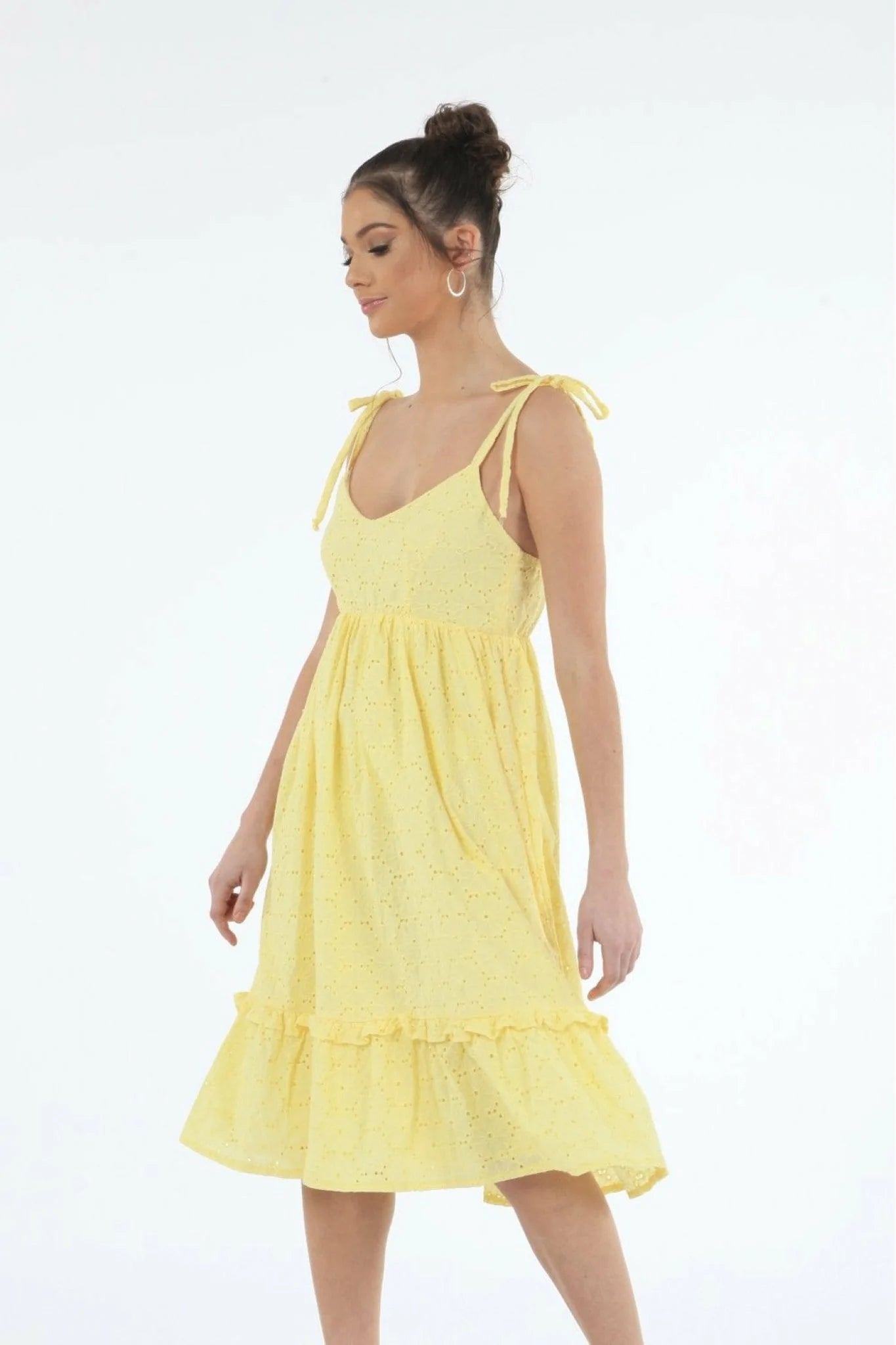 Double Second Yellow Tie Strap Broiderie Dress