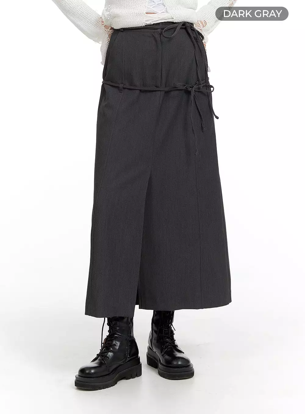 Drawstring Front Split Maxi Skirt CF420