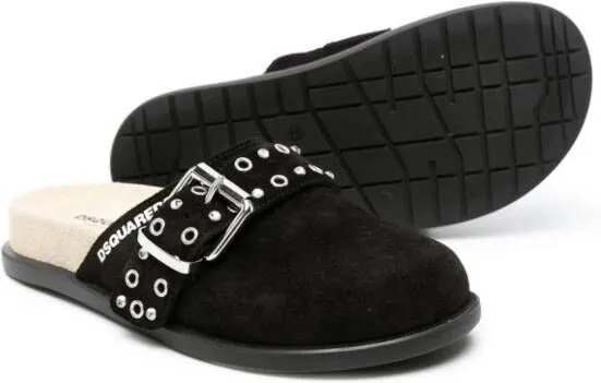 DSQUARED2 KIDS buckle-detailed suede mules Black