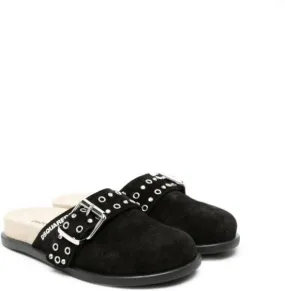 DSQUARED2 KIDS buckle-detailed suede mules Black