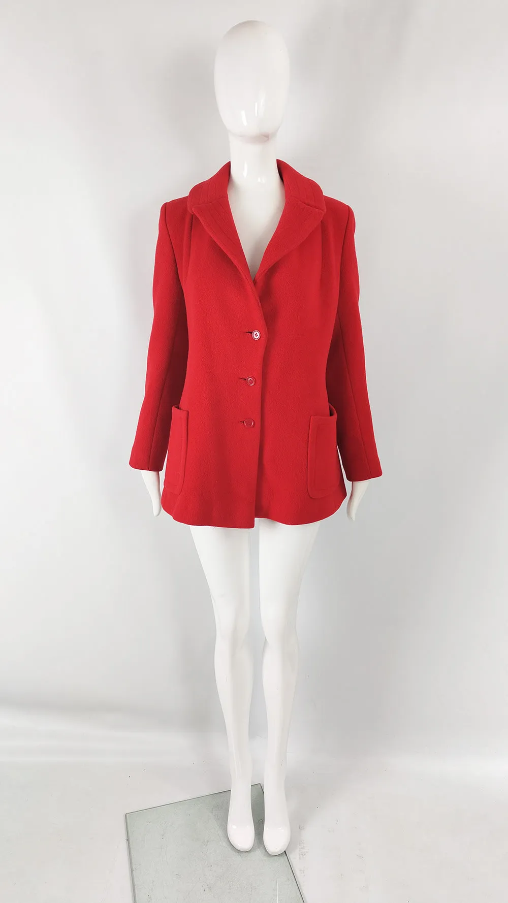 Elgee Vintage 60s Red Pure Wool A Line Mod Coat, 1960s