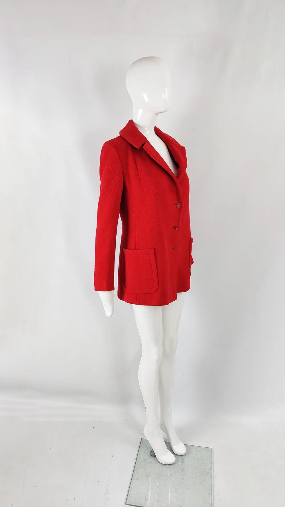 Elgee Vintage 60s Red Pure Wool A Line Mod Coat, 1960s