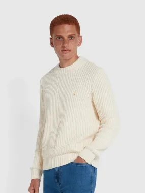 FARAH Burlington Fisherman Knit Sweater In Cream