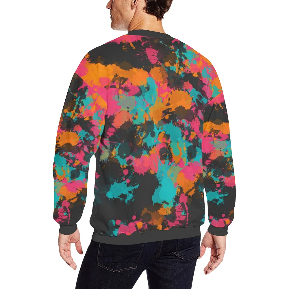 Fiesta Colors Paint Splatter Men's Big & Tall Oversized Fleece Crewneck Sweatshirt